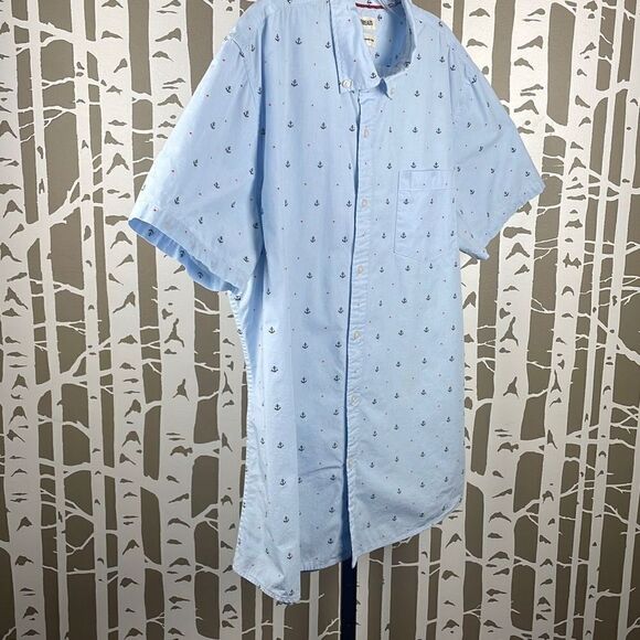 Goodthreads Men's Light Blue Embroidered Anchors Nautical Button Up Shirt XL - Picture 2 of 7